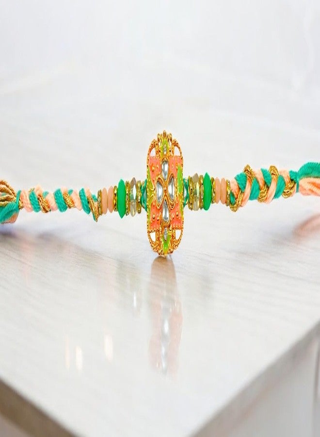 Sesonby Set Of 2 Designer Kundan Rakhi Brother Rakhis For Brother Bhaiya Bhabhi Rakhis Pair RAkhi For Kids Boys rakhi | rakhi for brother boys bracelet #R-127-168 - Image 2
